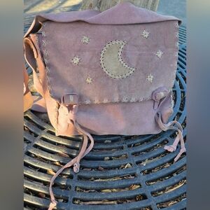 Handcrafted Brown Suede Bag with Moon and Stars Design